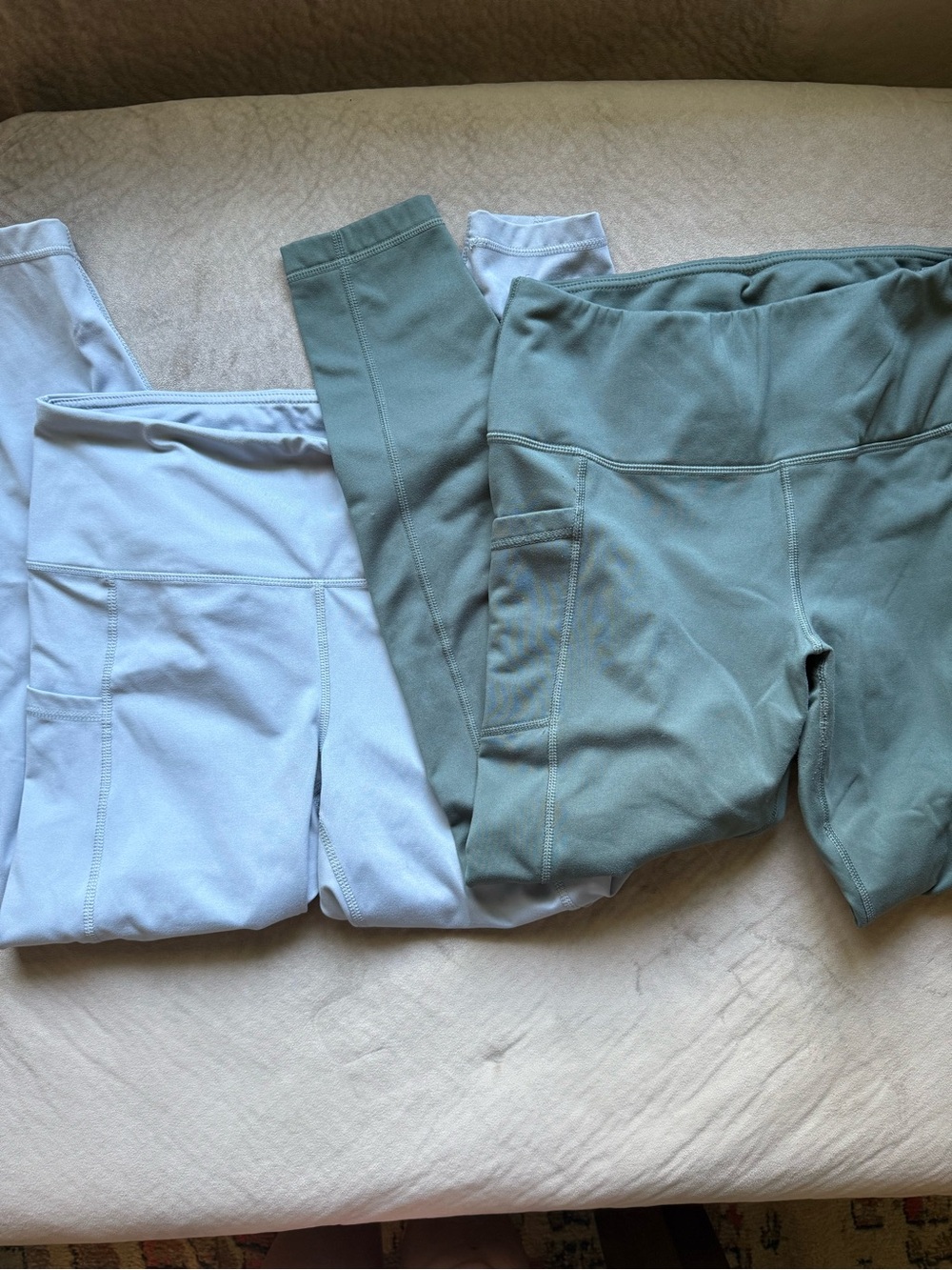 Two Pair Yogalicious Lux Leggings in Light Blue and Sage Green